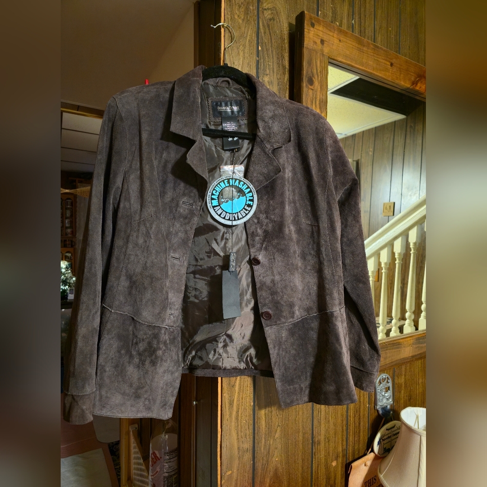 NWT Brandon Thomas Olive Washable Leather Suede Jacket XL